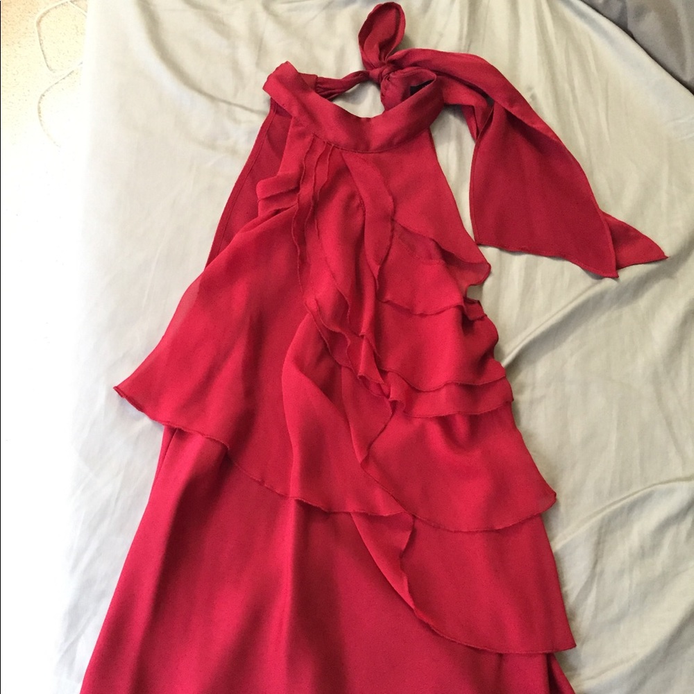 Express Red Blouse with Ruffles